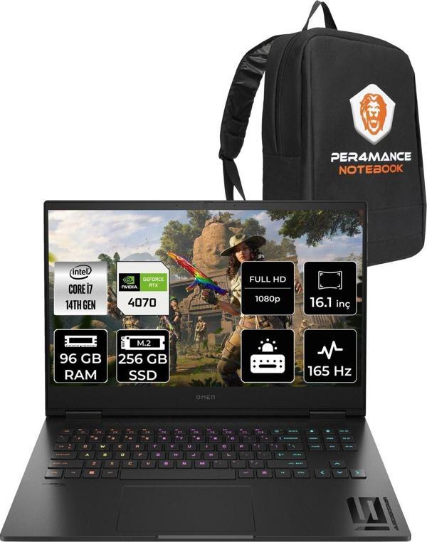Hp Omen 16 İ7 14700Hx 96Gb Ram 256Gb Ssd Rtx4070/8Gb 165Hz 16.1'' Fhd Fdos Gaming Laptop & Per4 - Image 1