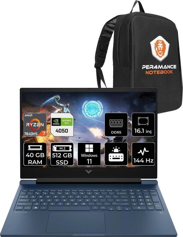 Hp Victus 16 R7 7840Hs 40Gb Ram 512Gb Ssd Rtx4050/6Gb 144Hz 16.1'' Fhd W11P Gaming Laptop & Per4 - Image 1