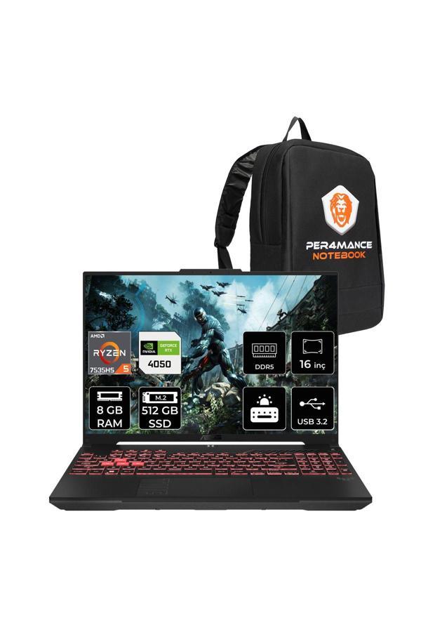 Asus Tuf Gaming A16 R5-7535Hs 8Gb 512Gb Ssd Rtx4050/6Gb 140W 144Hz 16" Wuxga Fdos Gaming Laptop - Image 1
