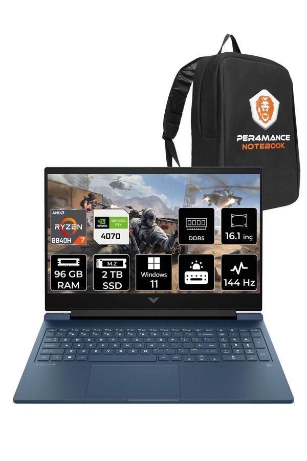 Hp Victus 16 R7 8840H 96Gb Ram 2Tb Ssd Rtx4070/8Gb 144Hz 16.1'' Fhd W11H Gaming Laptop & Per4 Çanta - Image 1
