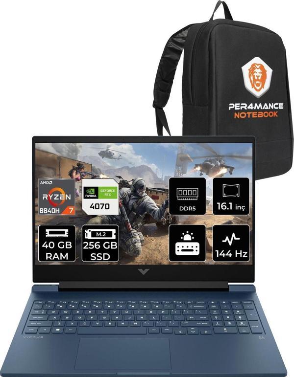 Hp Victus 16 R7 8840H 40Gb Ram 256Gb Ssd Rtx4070/8Gb 144Hz 16.1'' Fhd Fdos Gaming Laptop & Per4 - Image 1