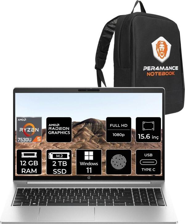 Hp Probook 455 G10 R5 7530U 12Gb Ram 2Tb Ssd 15.6'' Fhd W11Pro Dizüstü Bilgisayar & Per4 Çanta - Image 1