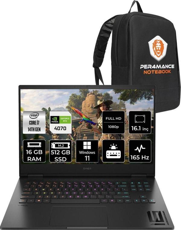 Hp Omen 16 İ7 14700Hx 16Gb Ram 512Gb Ssd Rtx4070/8Gb 165Hz 16.1'' Fhd W11P Gaming Laptop & Per4 - Image 1