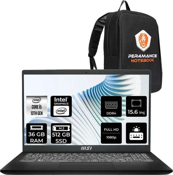 Msı Modern 15 H İ5 13420H 36Gb 512Gb Ssd 15.6" Fhd Fdos Taşınabilir Bilgisayar & Çanta - Image 1