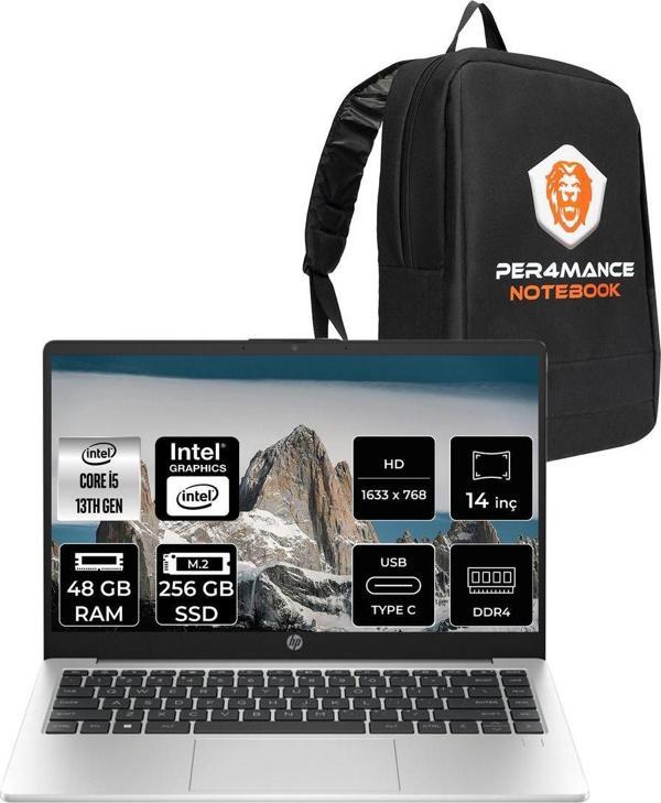 Hp 240 G10 Intel Core İ5 1340P 48Gb Ram 256Gb Ssd 14'' Hd Fdos Taşınabilir Bilgisayar & Per4 Çanta - Image 1