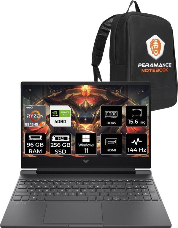 Hp Victus 15 R9 8945Hs 96Gb Ram 256Gb Ssd Rtx4060/8Gb 144Hz 15.6'' Fhd W11P Gaming Laptop & Per4 Çan - Image 1