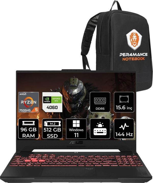 Asus Tuf Gaming A15 Fa507Nv R5 7535Hs 96Gb 512Gb Ssd Rtx4060/8Gb 140W 144Hz 15.6'' W11P Lp104 & Per4 - Image 1