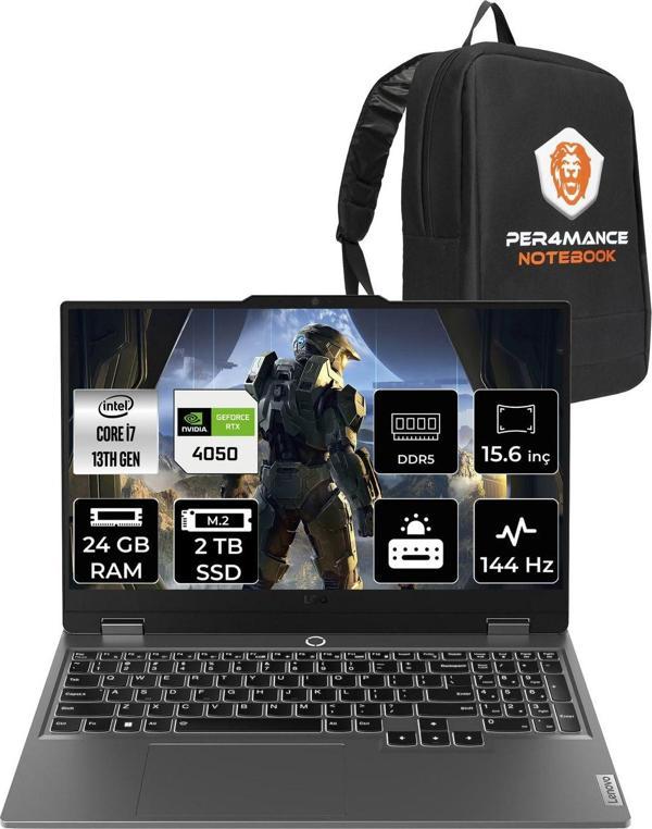 Lenovo Loq İ7 13650Hx 24Gb 2Tb Ssd Rtx4050/6Gb 105W 15.6" Fhd 144Hz Fdos Gaming Laptop & Per4 Çanta - Image 1