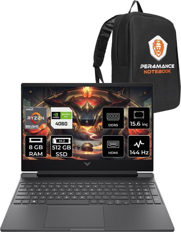 Hp Victus 15 R9 8945Hs 8Gb Ram 512Gb Ssd Rtx4060/8Gb 144Hz 15.6'' Fhd Fdos Gaming Laptop & Per4 Çan - Image 1