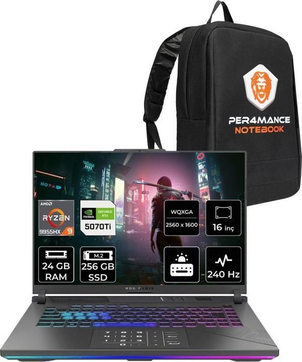 Asus Rog Strix G16 R9 9955Hx 24Gb 256Gb Ssd Rtx5070Ti/12Gb 140W 240Hz 16'' 2.5K Fdos Gaming & Per4 - Image 1
