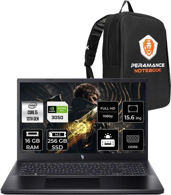 Acer Nitro V15 İ5-13420H 16Gb 256Gb Ssd Rtx3050/6Gb 15.6'' 144Hz Fhd Fdos Gaming Laptop & Per4 Çanta - Image 1