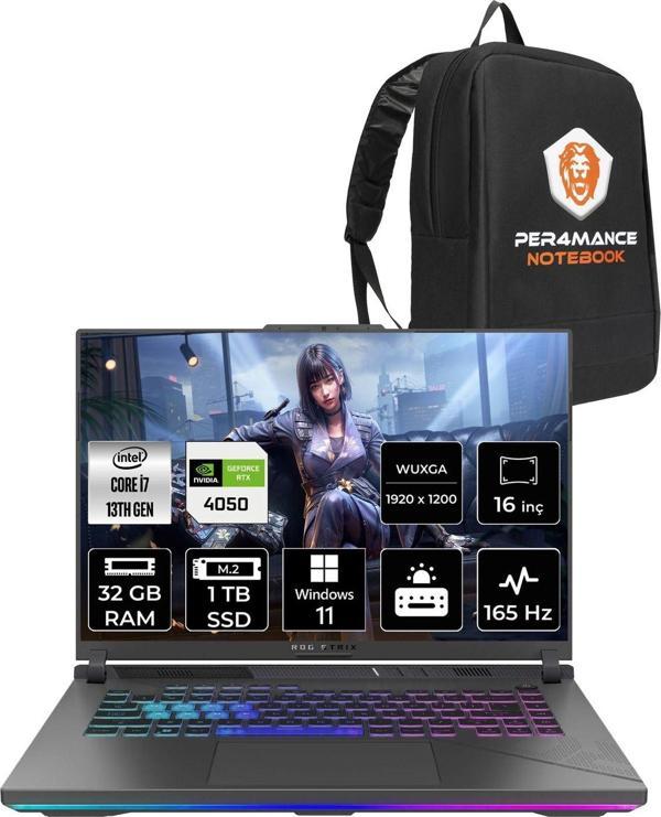 Asus Rog Strix G16 İ7-13650Hx 32Gb 1Tb Ssd Rtx4050/6Gb 140W 165Hz 16" Wuxga W11P N3195 & Per4 Çanta - Image 1