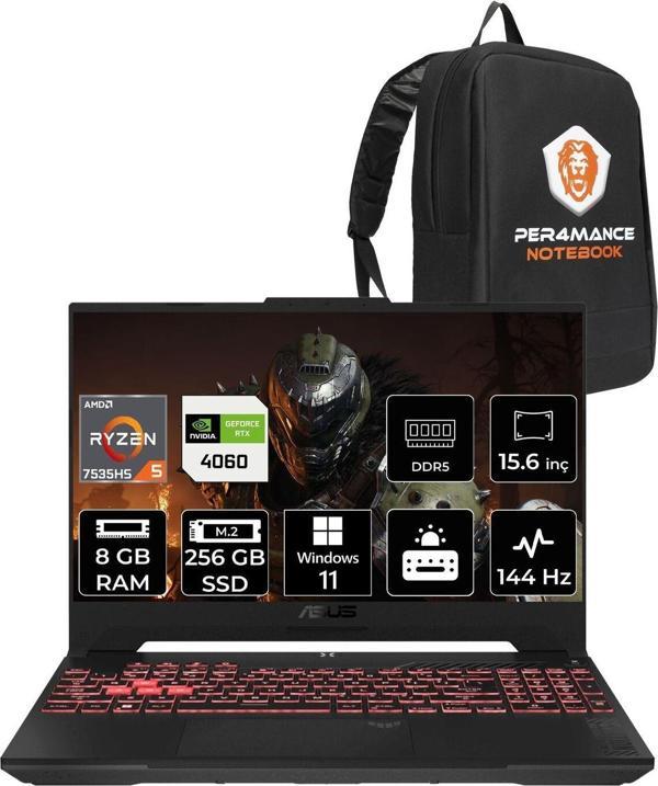Asus Tuf Gaming A15 Fa507Nv R5 7535Hs 8Gb 256Gb Ssd Rtx4060/8Gb 140W 144Hz 15.6'' W11H Lp103 & Per4 - Image 1