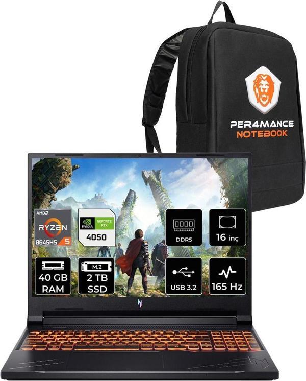Acer Nitro V 16 R5 8645Hs 40Gb 2Tb Ssd Rtx4050/6Gb 85W 16'' Wuxga 165Hz Fdos Gaming Laptop & Çanta - Image 1