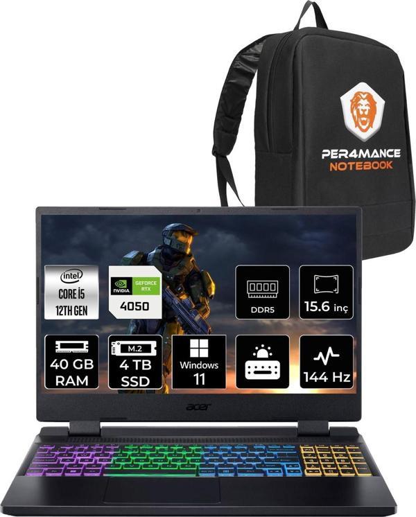 Acer Nitro 5 İ5 12500H 40Gb 4Tb Ssd Rtx4050/6Gb 140W 15.6" Fhd 144Hz W11P Gaming & Per4 Çanta - Image 1