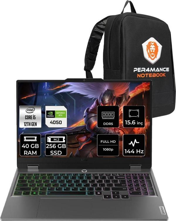 Lenovo Loq İ5 12600Hx 40Gb 256Gb Ssd Rtx4050/6Gb 105W 144Hz 15.6" Fdos Gaming Laptop & Per4 Çanta - Image 1