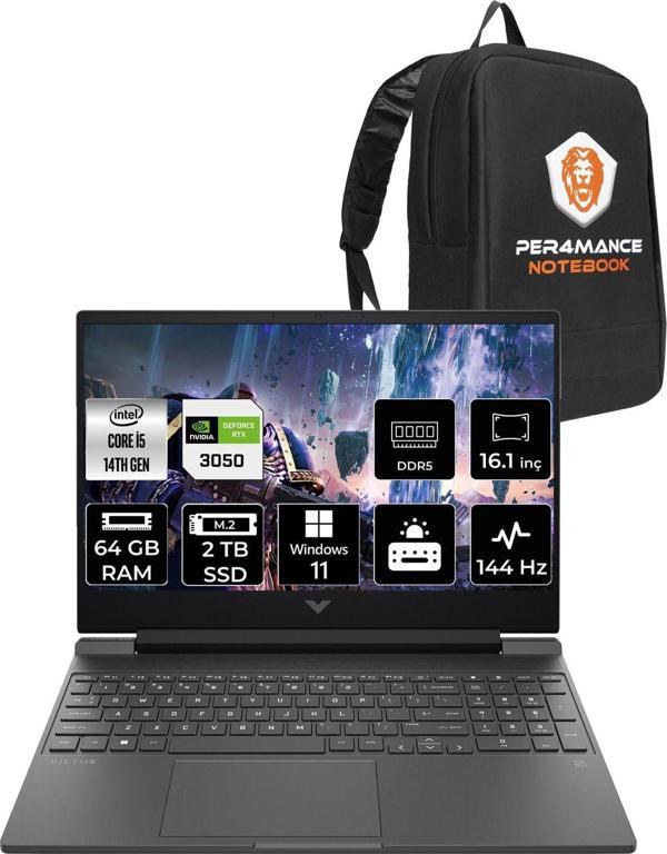 Hp Victus 16 İ5 14450Hx 64Gb 2Tb Ssd Rtx3050/6Gb 16.1" Fhd 144Hz W11H Gaming Laptop & Per4 Çanta - Image 1