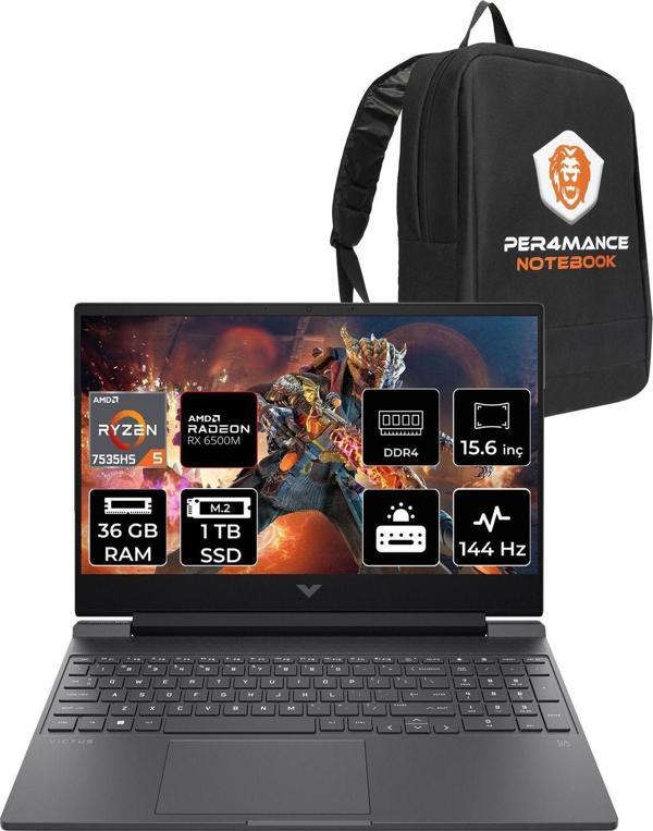 Hp Victus 15 R5 7535Hs 36Gb 1Tb Ssd Rx6550M/4Gb 144Hz 15.6'' Fhd Fdos Gaming Laptop & Per4 Çanta - Image 1