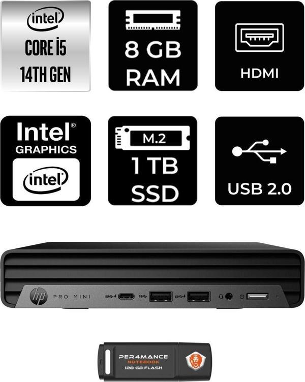 Hp Pro Mini 400 G9 İ5 14500T 8Gb 1Tb Ssd W11P Mini Masaüstü Bilgisayar & Per4 Usb Bellek - Image 1