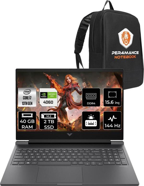 Hp Victus 15 İ7-13620H 40Gb Ram 2Tb Ssd Rtx4060/8Gb 144Hz 15.6'' Fhd Fdos Gaming Laptop & Per4 Çanta - Image 1