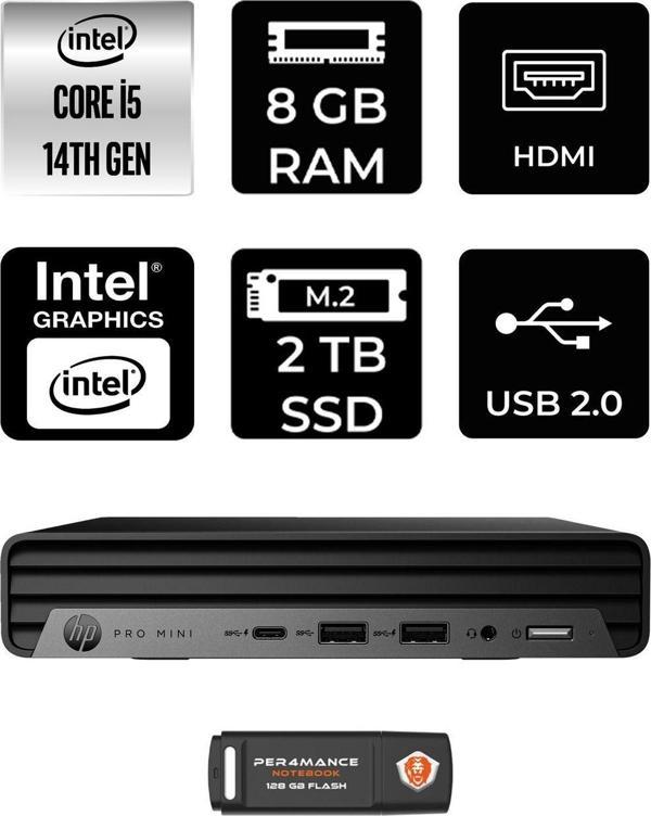 Hp Pro Mini 400 G9 İ5 14500T 8Gb 2Tb Ssd W11P Mini Masaüstü Bilgisayar & Per4 Usb Bellek - Image 1
