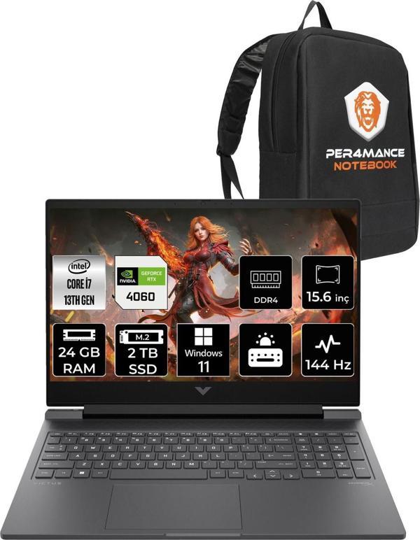Hp Victus 15 İ7-13620H 24Gb Ram 2Tb Ssd Rtx4060/8Gb 144Hz 15.6'' Fhd W11P Gaming Laptop & Per4 Çanta - Image 1