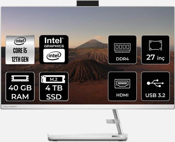 Lenovo Ideacentre İ5 12450H 40Gb 4Tb Ssd 27" Fhd Fdos 27Iap7 All In One Bilgisayar & Per4 Bellek - Image 1