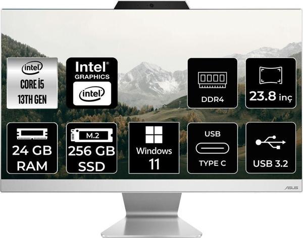 Asus A3402 İ5 1335U 24Gb 256Gb Ssd 23.8" Fhd W11P All In One Bilgisayar & Per4 Bellek - Image 1