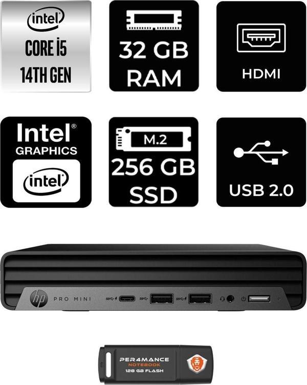Hp Pro Mini 400 G9 İ5 14500T 32Gb 256Gb Ssd Fdos Mini Masaüstü Bilgisayar & Per4 Usb Bellek - Image 1