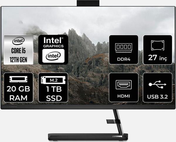 Lenovo Ideacentre 27Iap7 İ5 12450H 20Gb 1Tb Ssd 27" Fhd Fdos All In One Bilgisayar & Per4 Bellek - Image 1
