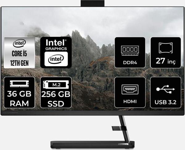 Lenovo Ideacentre 27Iap7 İ5 12450H 36Gb 256Gb Ssd 27" Fhd Fdos All In One Bilgisayar & Per4 Bellek - Image 1