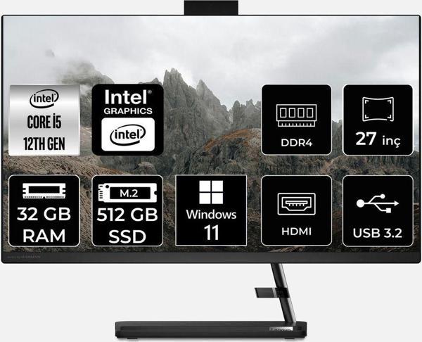 Lenovo Ideacentre 27Iap7 İ5 12450H 32Gb 512Gb Ssd 27" Fhd W11P All In One Bilgisayar & Per4 Bellek - Image 1