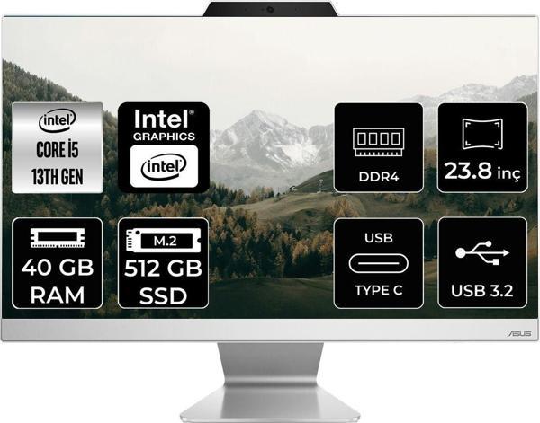 Asus A3402 İ5 1335U 40Gb 512Gb Ssd 23.8" Fhd Fdos All In One Bilgisayar & Per4 Bellek - Image 1