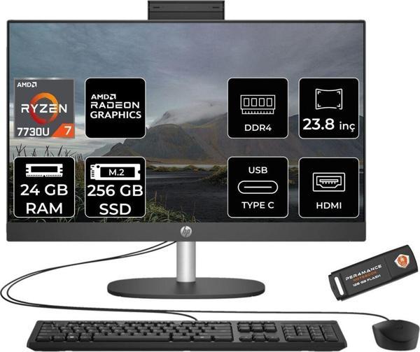 Hp Proone 245 G10 R7 7730U 24Gb 256Gb Ssd 23.8" Full Hd Ips Fdos All In One Pc Siyah & Per4 Bellek - Image 1
