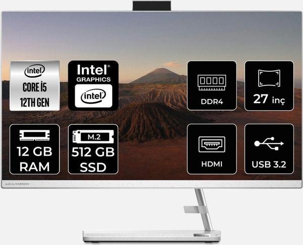 Lenovo Ideacentre İ5 12450H 12Gb 512Gb Ssd 27" Fhd Fdos 27Iap7 All In One Bilgisayar & Per4 Bellek - Image 1