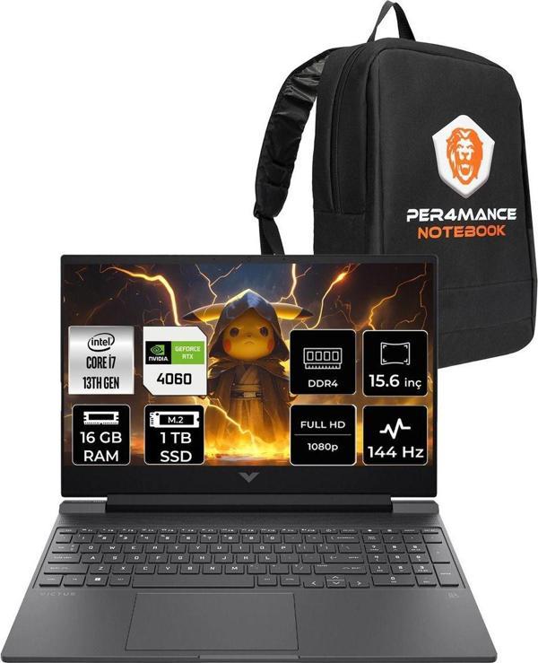 Hp Victus 15 İ7-13620H 16Gb 1Tb Ssd Rtx4060/8Gb 144Hz 15.6'' Fhd Fdos Gaming Laptop & Per4 Çanta - Image 1