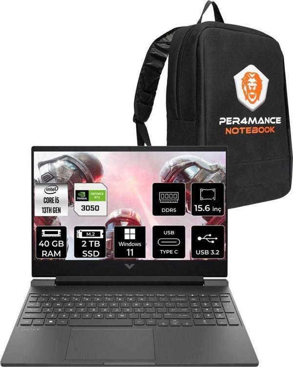 Hp Victus 15 İ5-13420H 40Gb Ram 2Tb Ssd Rtx3050/6Gb 144Hz 15.6'' Fhd W11P Gaming Laptop & Per4 Çanta - Image 1