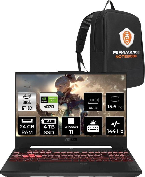 Asus Tuf Gaming F15 İ7 12700H 24Gb 4Tb Ssd Rtx4070/8Gb 15.6" Fhd 144Hz W11P Lp031 & Per4 Çanta - Image 1