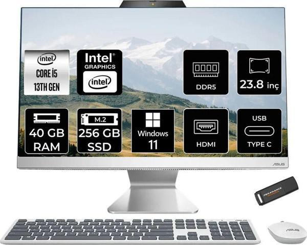 Asus A3402Wvak İ5 1335U 40Gb Ddr5 256Gb Ssd Intel Graphics 23.8" Fhd W11H Beyaz All İn One & Per4 - Image 1