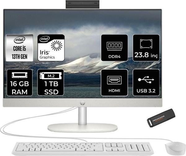 Hp Proone 240 G10 İ5 1335U 16Gb 1Tb Ssd Iris Xe Graphics 23.8" Fhd Fdos All In One Pc Beyaz & Per4 - Image 1
