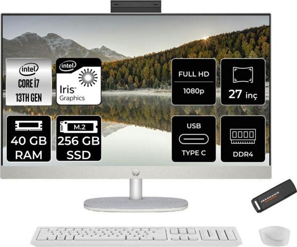 Hp 27-Cr0004Nt İ7 1355U 40Gb 256Gb Ssd Intel Graphics 27" Fhd Ips Fdos All In One Pc Beyaz & Per4 - Image 1