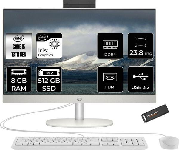 Hp Proone 240 G10 İ5 1335U 8Gb 512Gb Ssd Iris Xe Graphics 23.8" Fhd Fdos All In One Pc Beyaz & Per4 - Image 1
