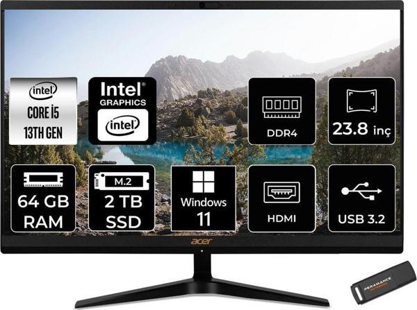 Acer Aspire C24-1800 İ5 1335U 64Gb 2Tb Ssd Intel Graphics 23.8" Fhd W11H All In One Pc Siyah & Per - Image 1
