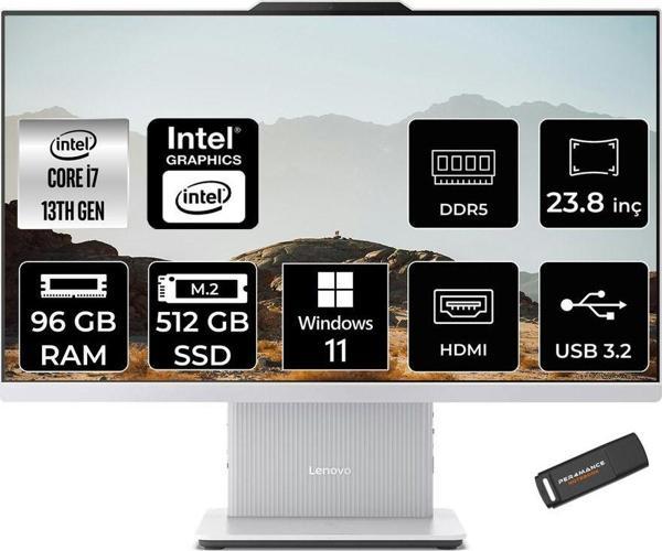 Lenovo Ideacentre 24Irh9 İ7 13620H 96Gb Ddr5 512Gb Ssd 23.8" Fhd Ips W11P Beyaz All İn One Pc & Per4 - Image 1