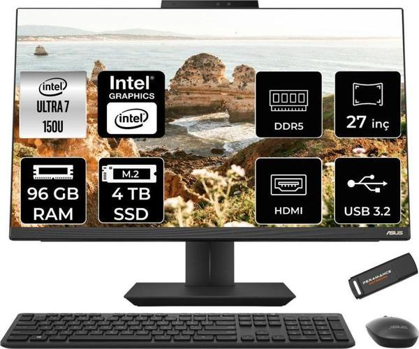 Asus A5702Wvark Ultra 7 150U 96Gb Ddr5 4Tb Ssd Intel Graphics 27" Fhd Fdos Siyah All İn One & Per4 - Image 1
