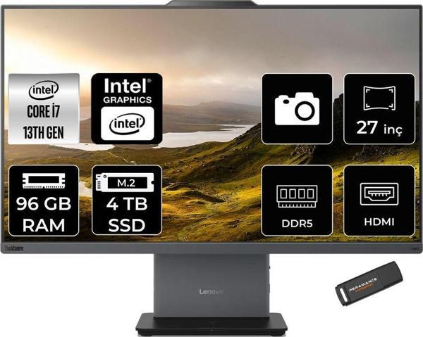Lenovo Thinkcentre Neo 50A İ7 13620H 96Gb Ddr5 4Tb Ssd 27" Fhd Ips Fdos Siyah All İn One Pc & Per4 - Image 1