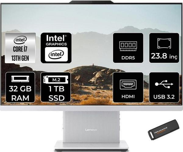 Lenovo Ideacentre 24Irh9 İ7 13620H 32Gb Ddr5 1Tb Ssd 23.8" Fhd Ips Fdos Beyaz All İn One Pc & Per4 - Image 1