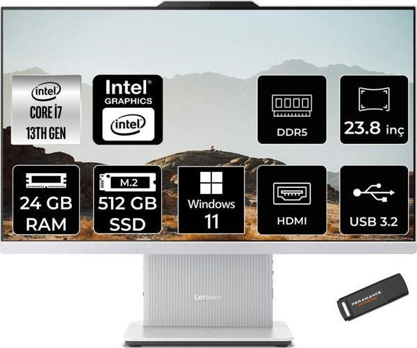 Lenovo Ideacentre 24Irh9 İ7 13620H 24Gb Ddr5 512Gb Ssd 23.8" Fhd Ips W11P Beyaz All İn One Pc & Per4 - Image 1