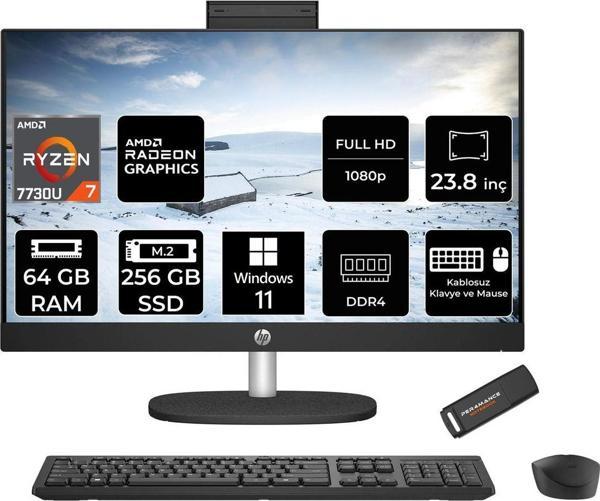 Hp 24-Cr0013Nt R7 7730U 64Gb 256Gb Ssd Radeon Graphics 23.8" Fhd Ips W11H All In One Pc Siyah & Per4 - Image 1