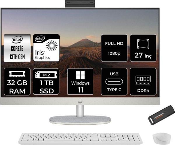 Hp 27-Cr0009Nt İ5 1335U 32Gb 1Tb Ssd Intel Graphics 27" Fhd Ips W11P All In One Pc Beyaz & Per4 - Image 1